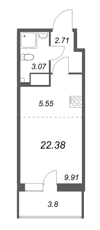 Квартира-студия, 22.38 м² - планировка, фото №1