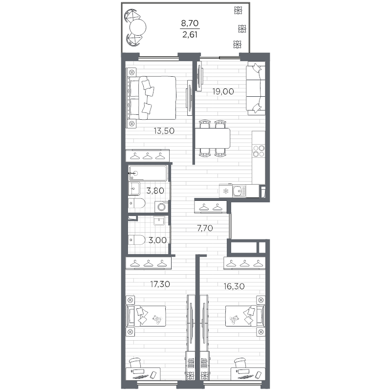 4-комнатная (Евро) квартира, 83.21 м² в ЖК "Плюс Пулковский" - планировка, фото №1