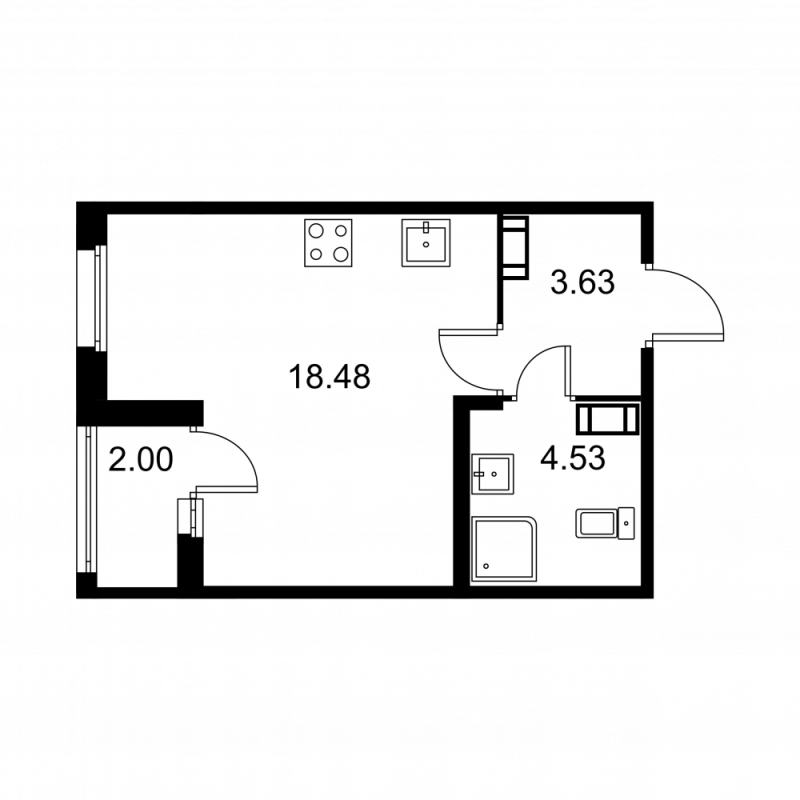 Квартира-студия, 27.64 м² в ЖК "Квартал Заречье" - планировка, фото №1