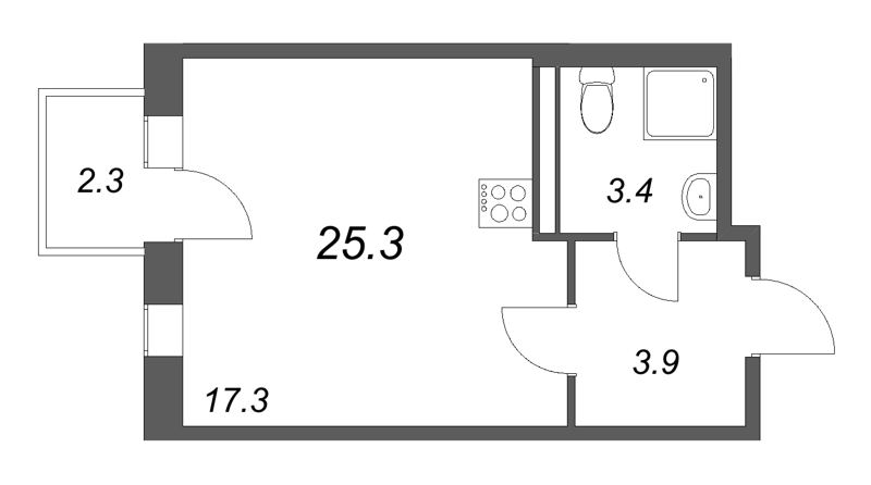 Квартира-студия, 25.3 м² в ЖК "Экография" - планировка, фото №1