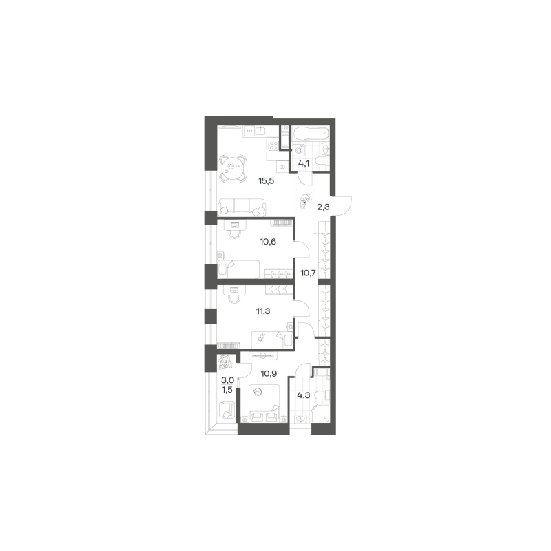 4-комнатная (Евро) квартира, 71.12 м² в ЖК "Новый Питер" - планировка, фото №1