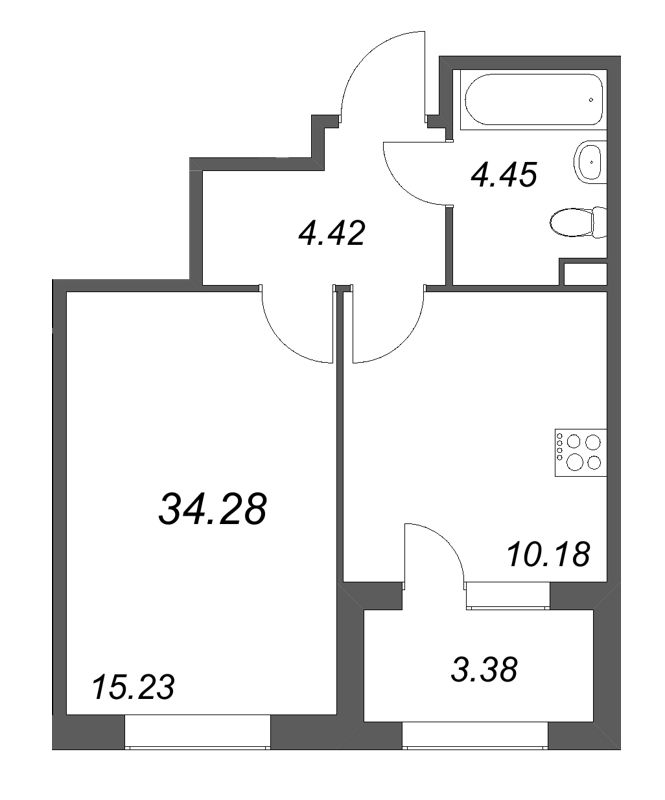 1-комнатная квартира, 34.28 м² в ЖК "Дубровский" - планировка, фото №1