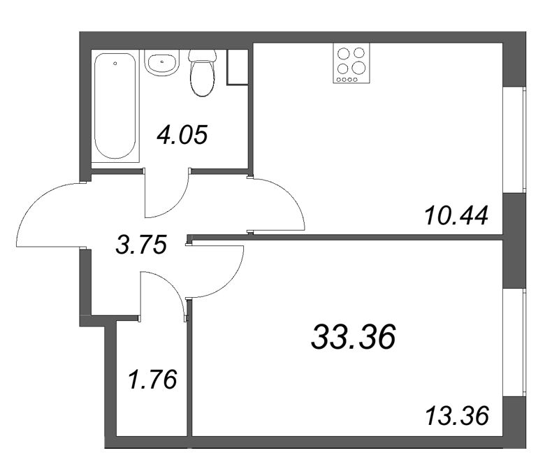 1-комнатная квартира, 33.36 м² в ЖК "Кинопарк" - планировка, фото №1