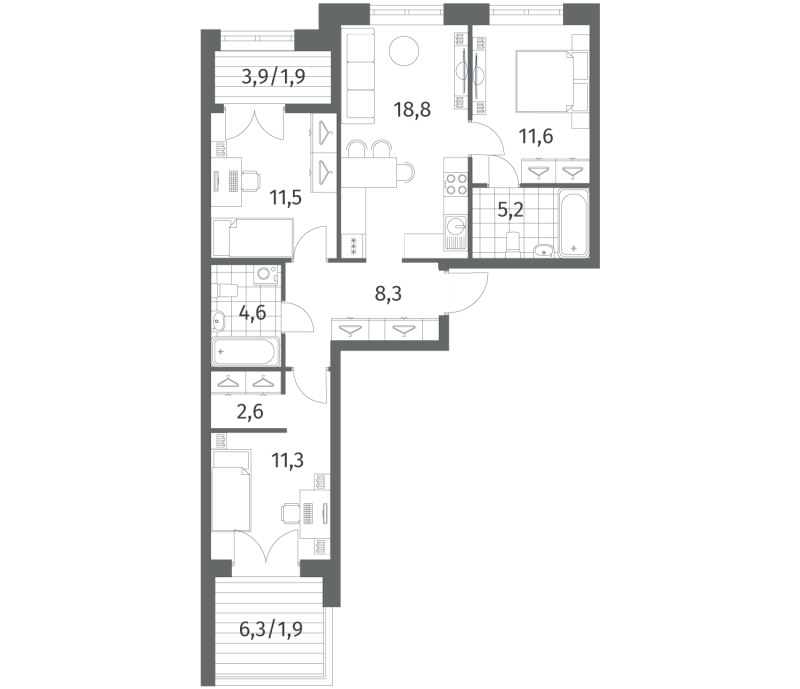 4-комнатная (Евро) квартира, 77.72 м² в ЖК "Новый Питер" - планировка, фото №1