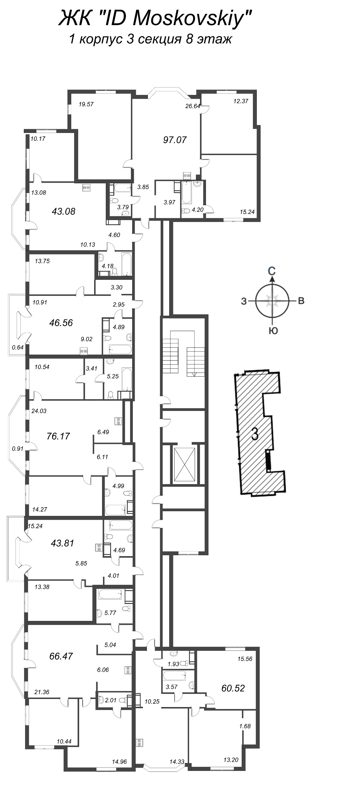 4-комнатная (Евро) квартира, 89.63 м² в ЖК "ID Moskovskiy" - планировка этажа