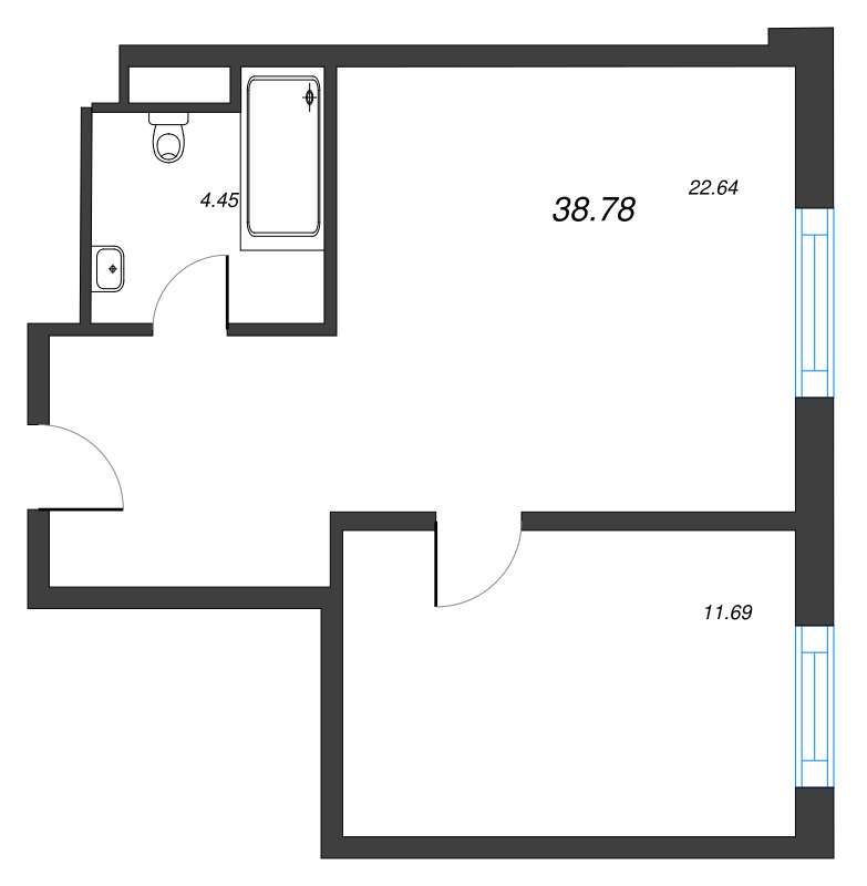 2-комнатная (Евро) квартира, 38.78 м² в ЖК "ЙЕС Лидер" - планировка, фото №1