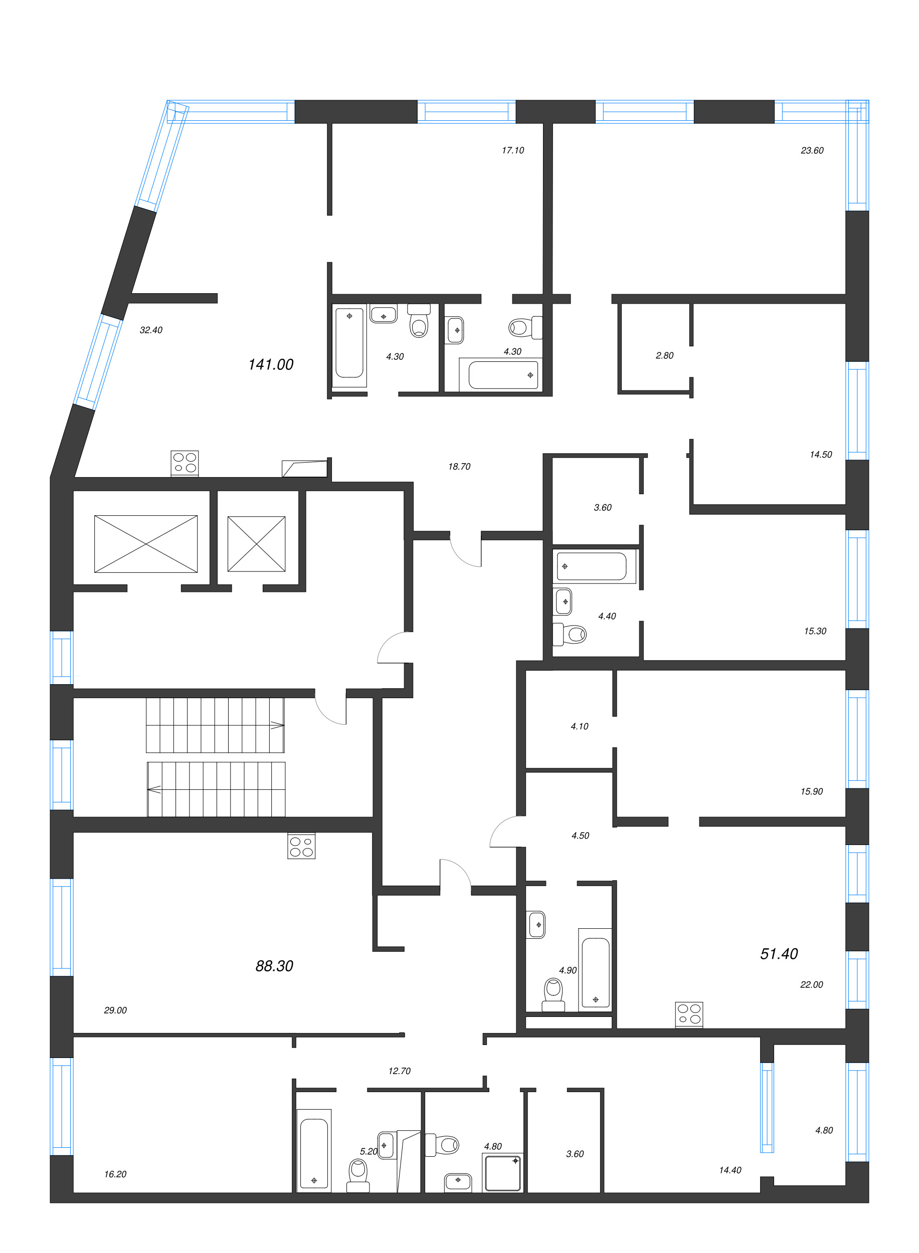 5-комнатная (Евро) квартира, 141 м² - планировка этажа