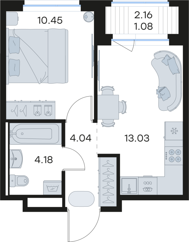 1-комнатная квартира, 32.78 м² в ЖК "Новоселье" - планировка, фото №1