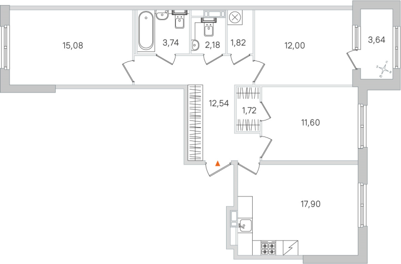 4-комнатная (Евро) квартира, 78.58 м² в ЖК "Дубровский" - планировка, фото №1