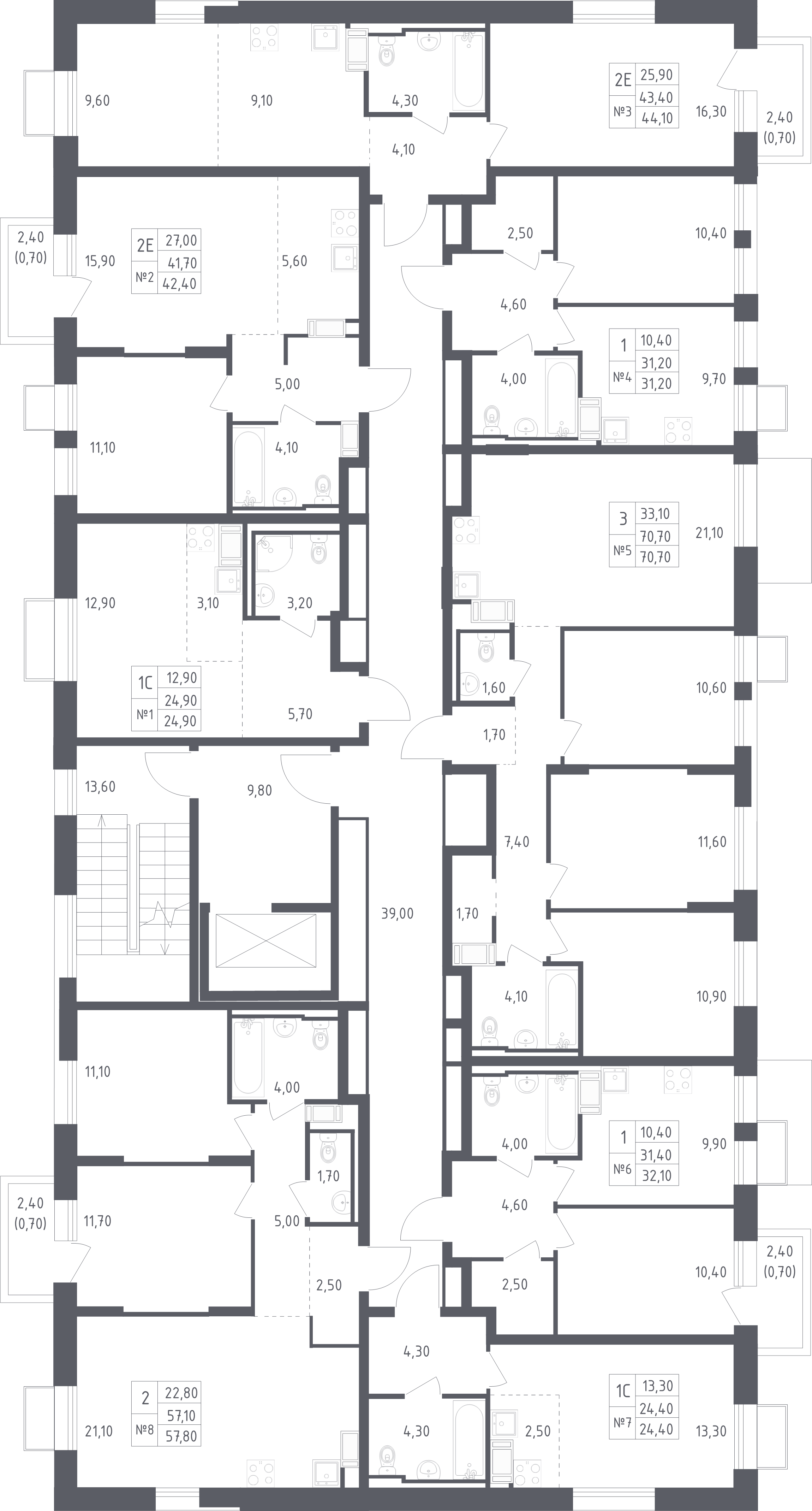 1-комнатная квартира, 31.2 м² - планировка этажа