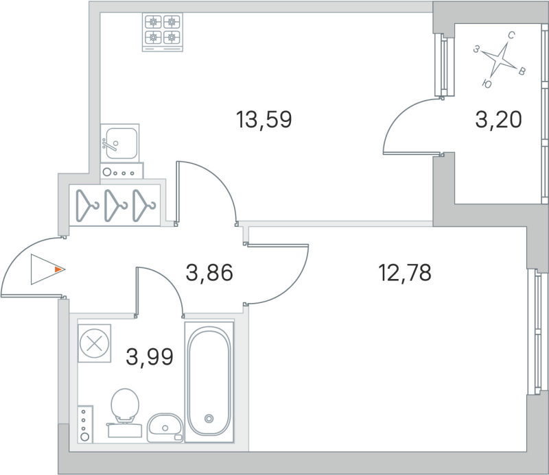 1-комнатная квартира, 34.22 м² в ЖК "Любоград" - планировка, фото №1