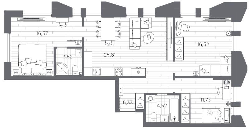 4-комнатная (Евро) квартира, 85 м² в ЖК "Галерная гавань" - планировка, фото №1