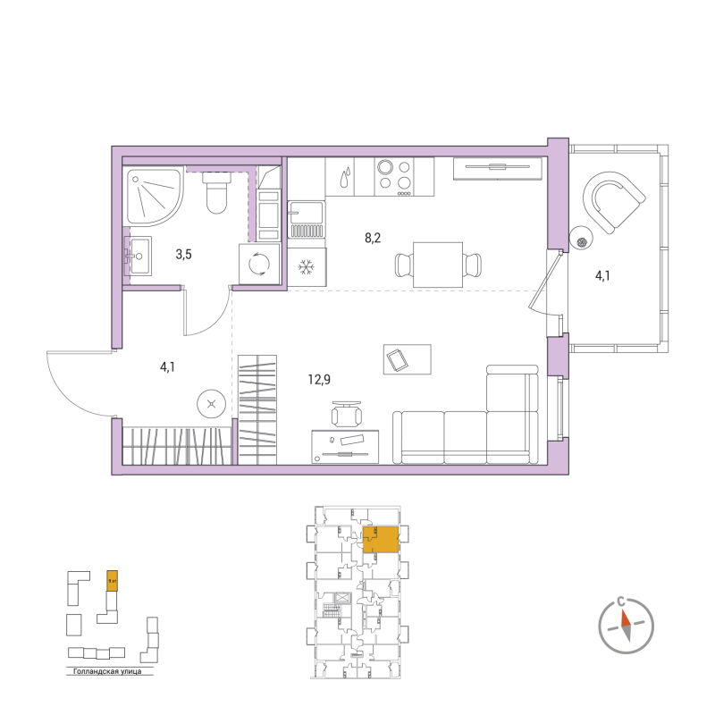 Квартира-студия, 29.9 м² в ЖК "Янила Форест" - планировка, фото №1