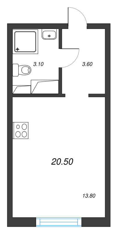 Квартира-студия, 20.5 м² в ЖК "Ручьи" - планировка, фото №1