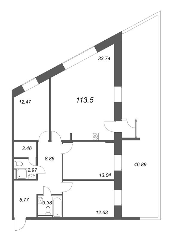 4-комнатная (Евро) квартира, 113.5 м² - планировка, фото №1