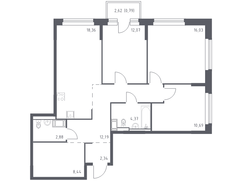 4-комнатная (Евро) квартира, 88.16 м² - планировка, фото №1