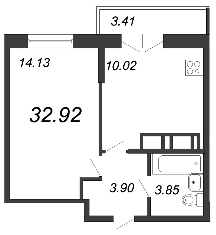 1-комнатная квартира, 33.2 м² в ЖК "Магеллан" - планировка, фото №1