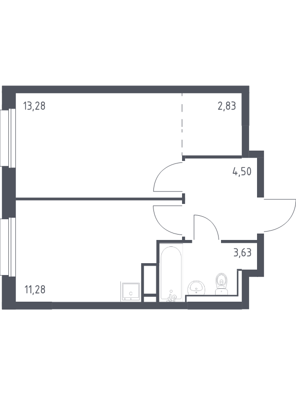1-комнатная квартира, 35.52 м² - планировка, фото №1