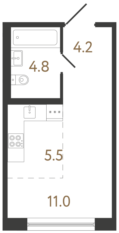 Квартира-студия, 25.5 м² в ЖК "Передвижники 2" - планировка, фото №1