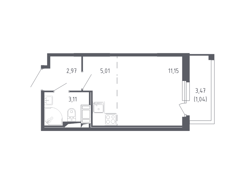 Квартира-студия, 23.28 м² в ЖК "Сандэй" - планировка, фото №1