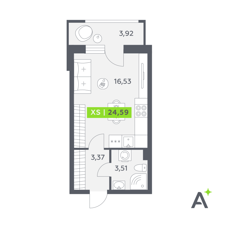 Квартира-студия, 24.59 м² в ЖК "Аквилон РекаПарк" - планировка, фото №1