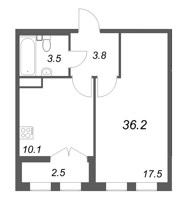 1-комнатная квартира, 36.2 м² в ЖК "Кронунг ЮГ" - планировка, фото №1