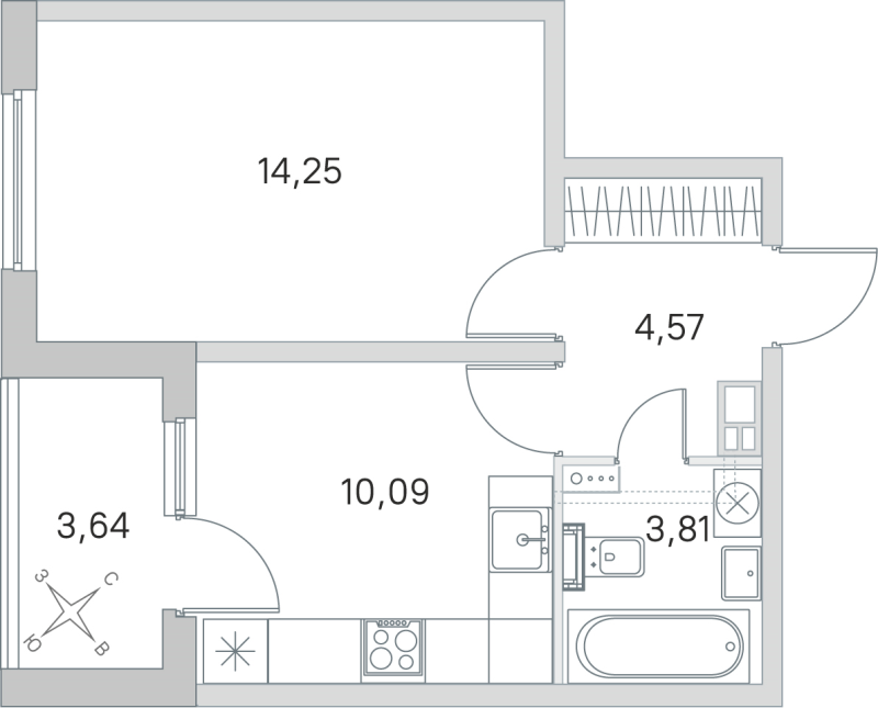 1-комнатная квартира, 32.72 м² в ЖК "Любоград" - планировка, фото №1