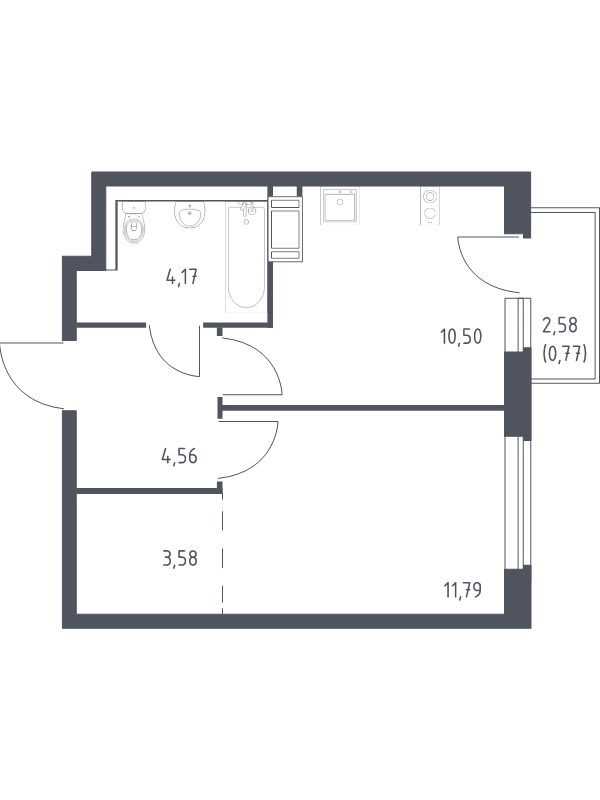 1-комнатная квартира, 35.37 м² - планировка, фото №1
