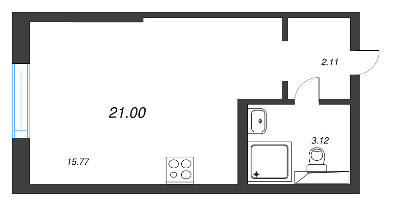 Квартира-студия, 21 м² в ЖК "Цивилизация на неве" - планировка, фото №1