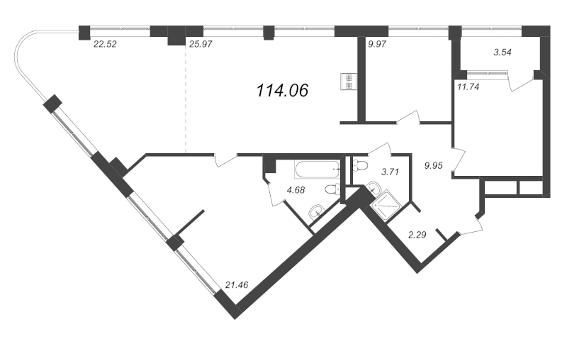 4-комнатная (Евро) квартира, 114.06 м² - планировка, фото №1