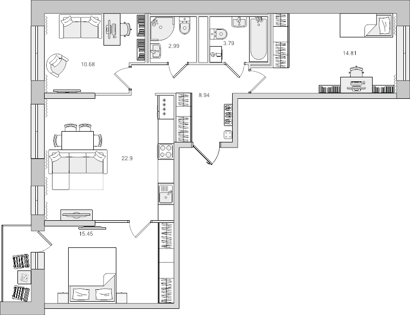4-комнатная (Евро) квартира, 79.56 м² - планировка, фото №1