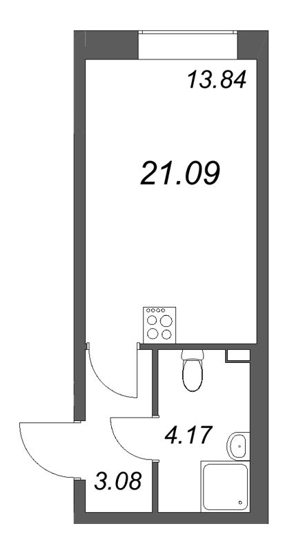 Квартира-студия, 21.09 м² в ЖК "Гранат" - планировка, фото №1