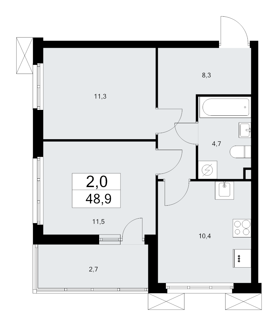 2-комнатная квартира, 48.9 м² в ЖК "А101 Лаголово" - планировка, фото №1