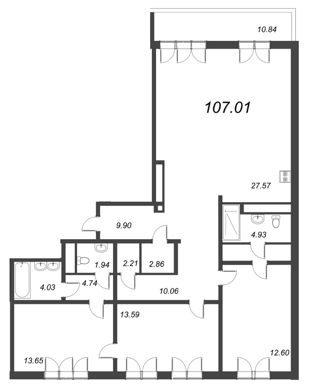 4-комнатная (Евро) квартира, 109 м² в ЖК "Малоохтинский, 68" - планировка, фото №1