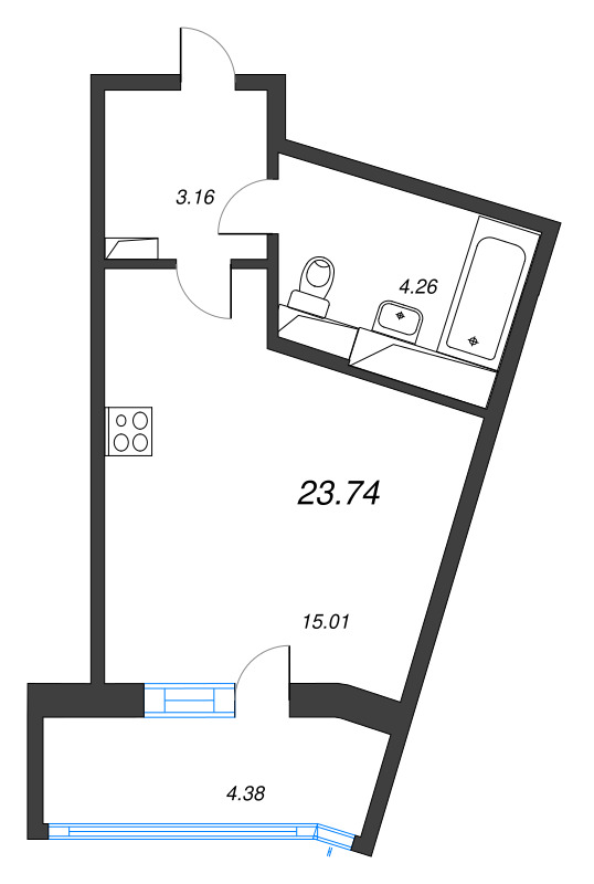 Квартира-студия, 23.74 м² в ЖК "Аэросити" - планировка, фото №1