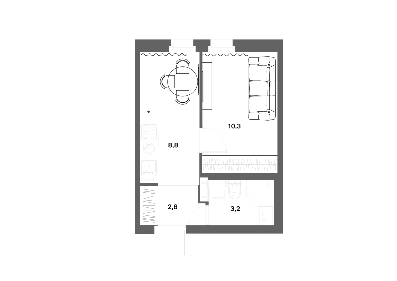 1-комнатная квартира, 25.1 м² в ЖК "ЭКО Квартал NEGA" - планировка, фото №1