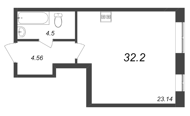 Квартира-студия, 32.2 м² - планировка, фото №1