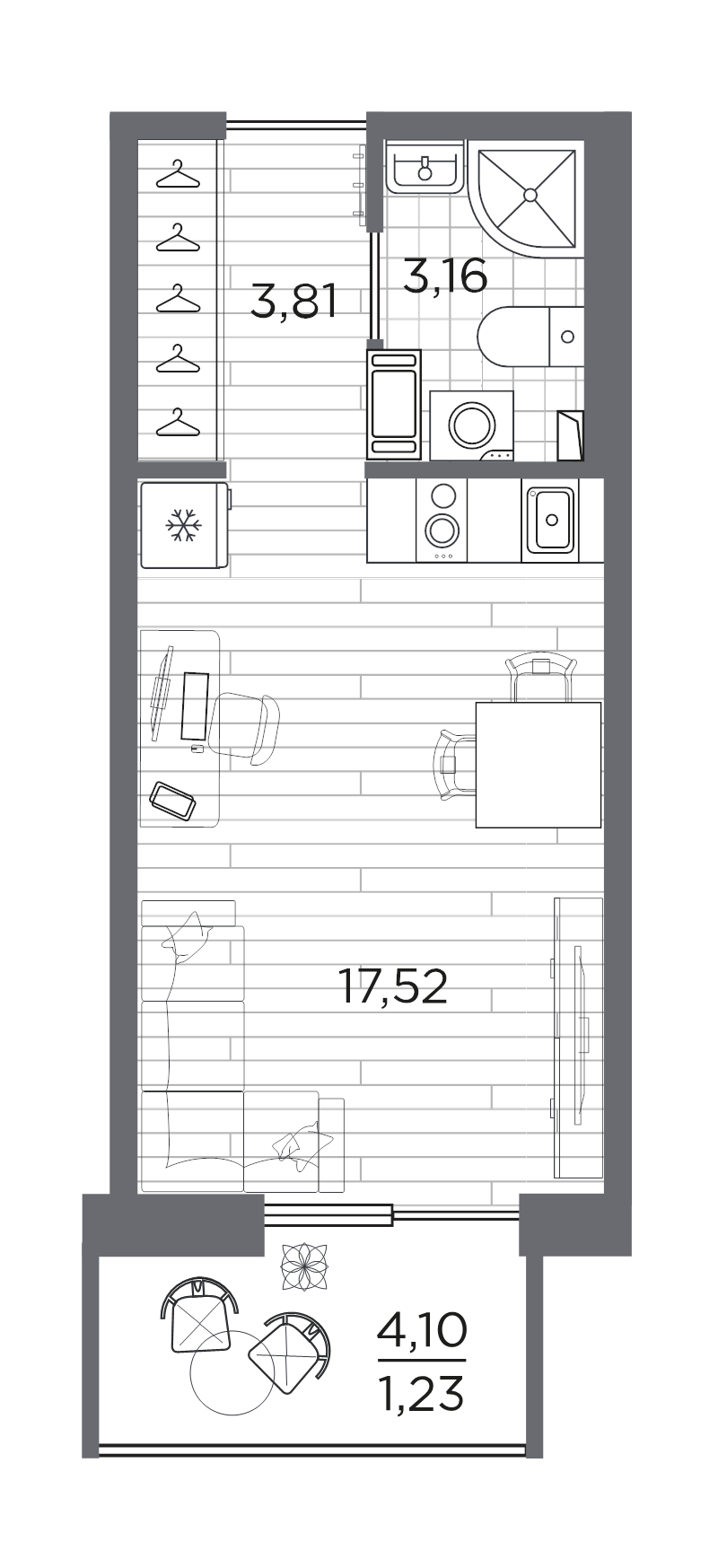 Квартира-студия, 25.72 м² в ЖК "Сезоны" - планировка, фото №1