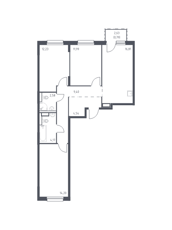 4-комнатная (Евро) квартира, 76.71 м² в ЖК "Новые Лаврики" - планировка, фото №1