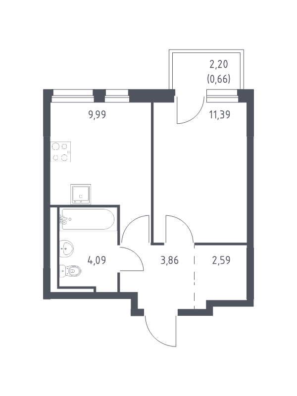 1-комнатная квартира, 32.58 м² в ЖК "Невская Долина" - планировка, фото №1