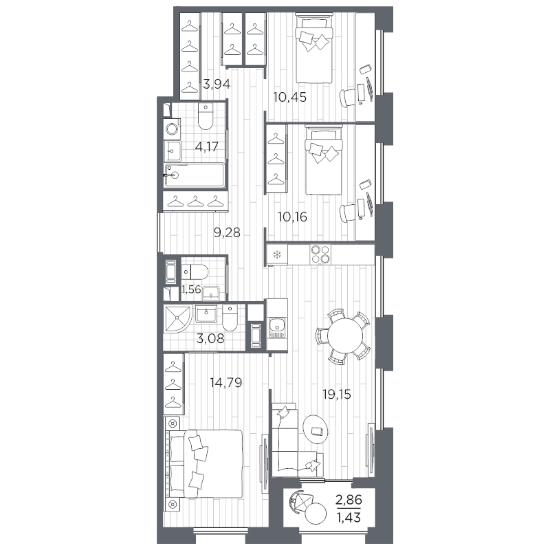 4-комнатная (Евро) квартира, 78.01 м² в ЖК "Оптимист" - планировка, фото №1