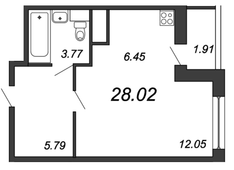 Квартира-студия, 28.02 м² - планировка, фото №1