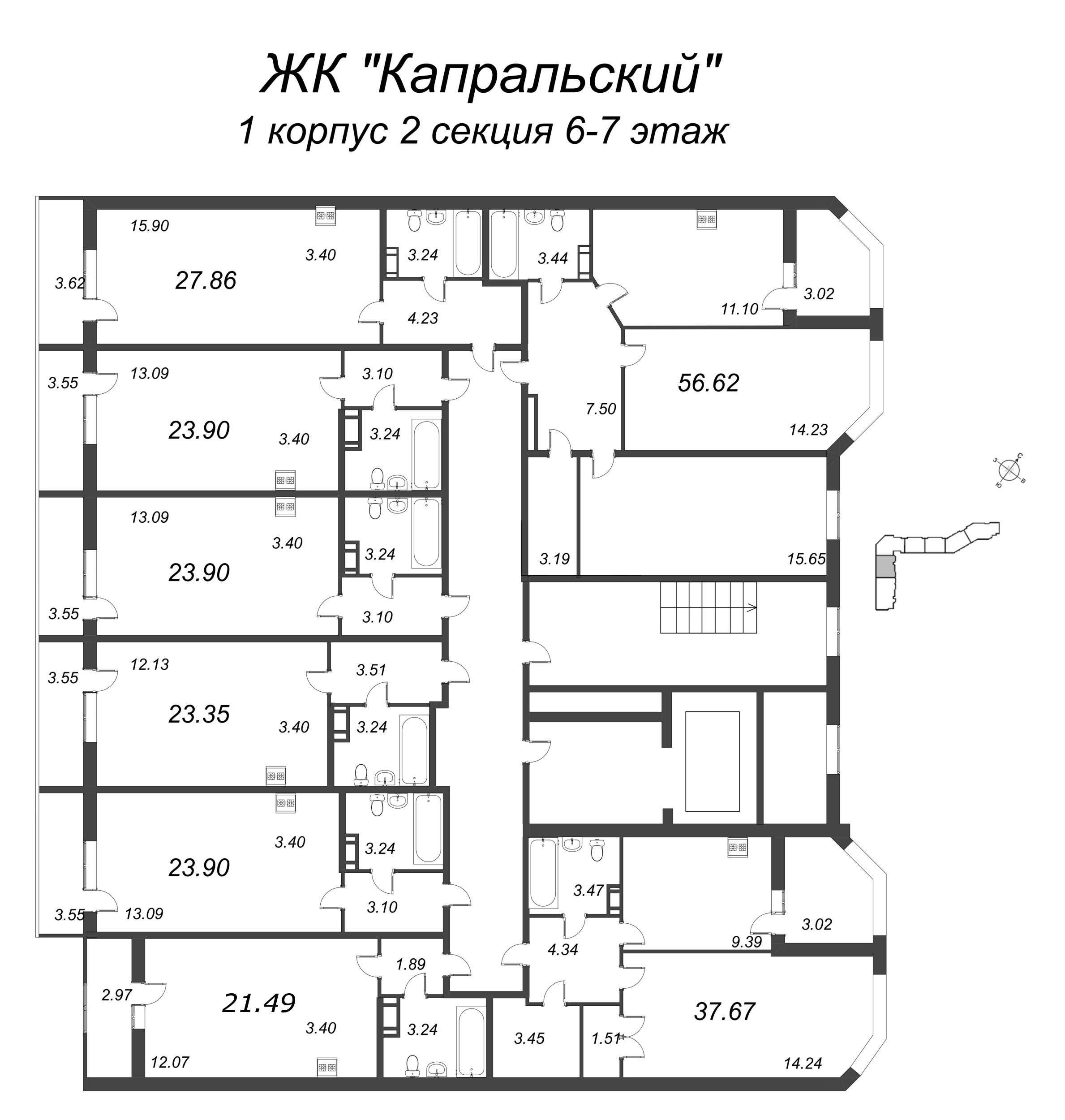 Квартира-студия, 22.08 м² в ЖК "Капральский" - планировка этажа