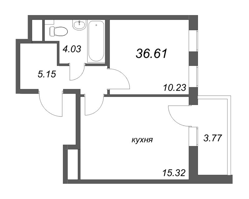 2-комнатная (Евро) квартира, 36.61 м² в ЖК "AEROCITY Club" - планировка, фото №1