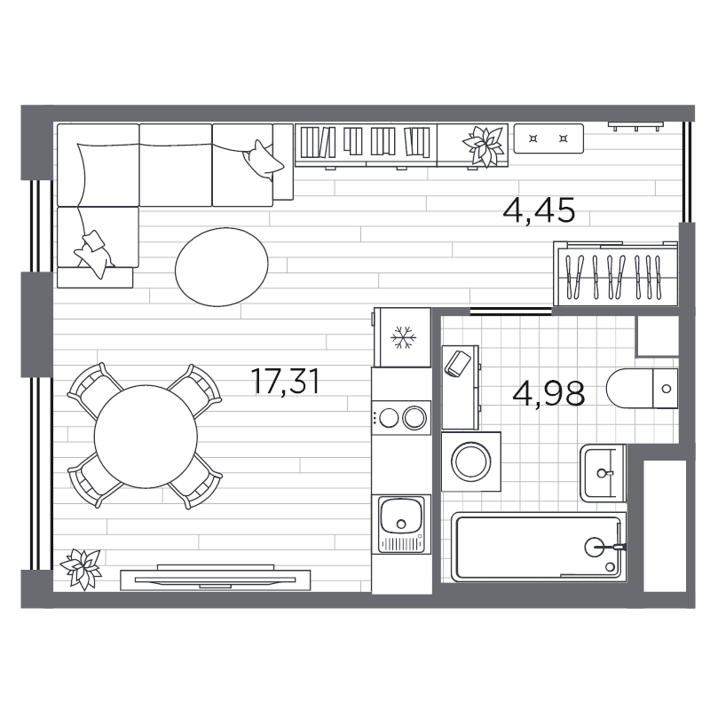 Квартира-студия, 26.74 м² в ЖК "PLUS Пулковский" - планировка, фото №1