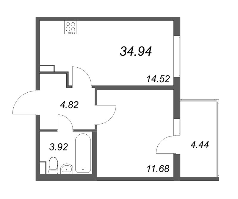 1-комнатная квартира, 34.94 м² в ЖК "Любоград" - планировка, фото №1