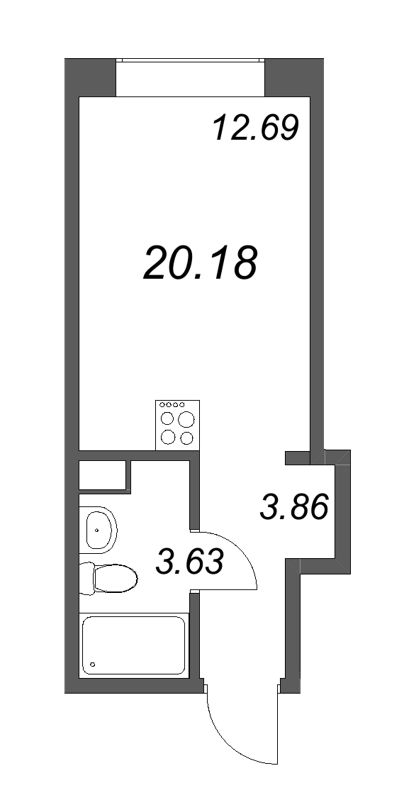 Квартира-студия, 20.18 м² в ЖК "17/33 Петровский остров" - планировка, фото №1