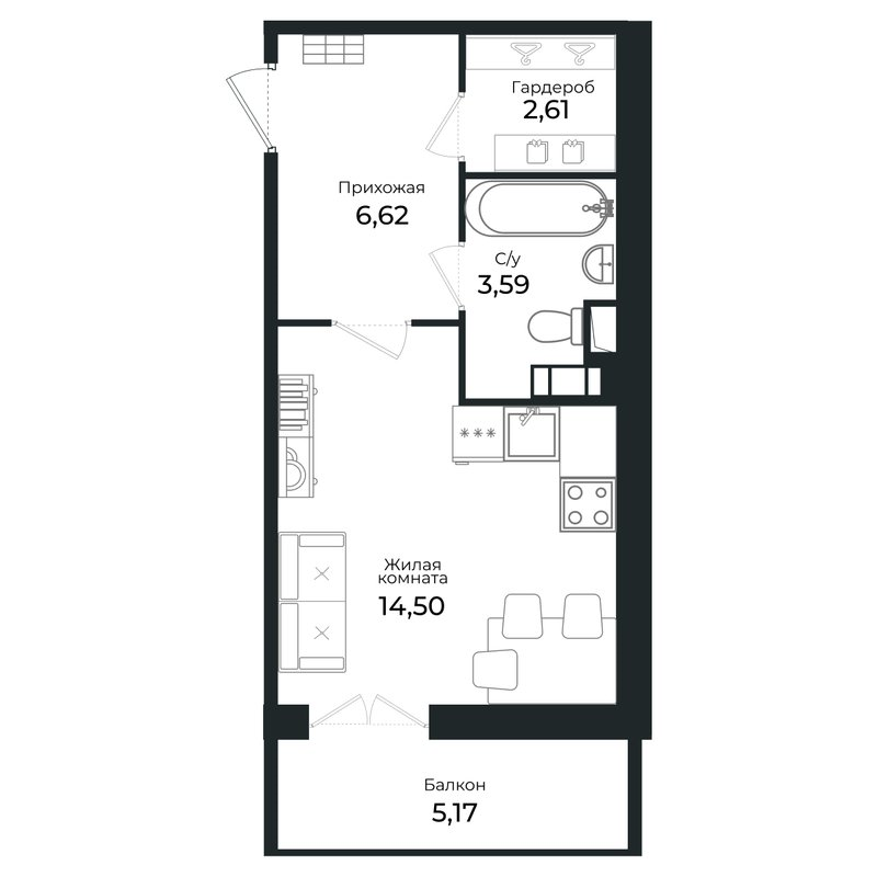 Квартира-студия, 27.2 м² в ЖК "Сертолово Парк" - планировка, фото №1