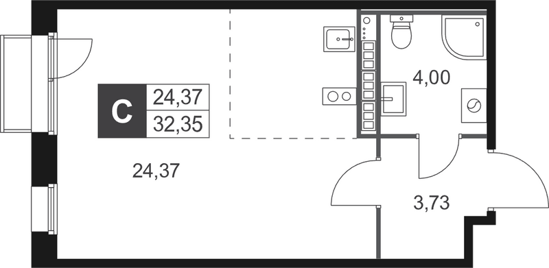 Квартира-студия, 32.35 м² в ЖК "Слобода" - планировка, фото №1