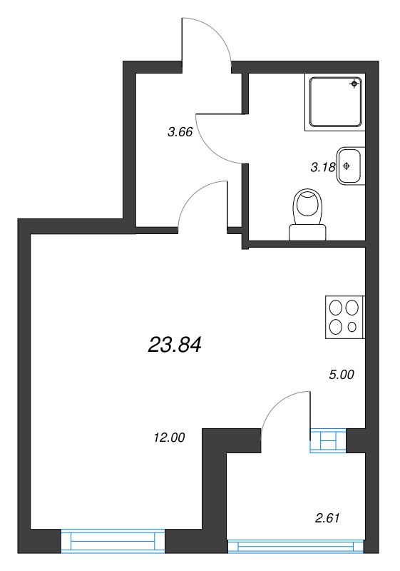Квартира-студия, 23.84 м² в ЖК "Любоград" - планировка, фото №1